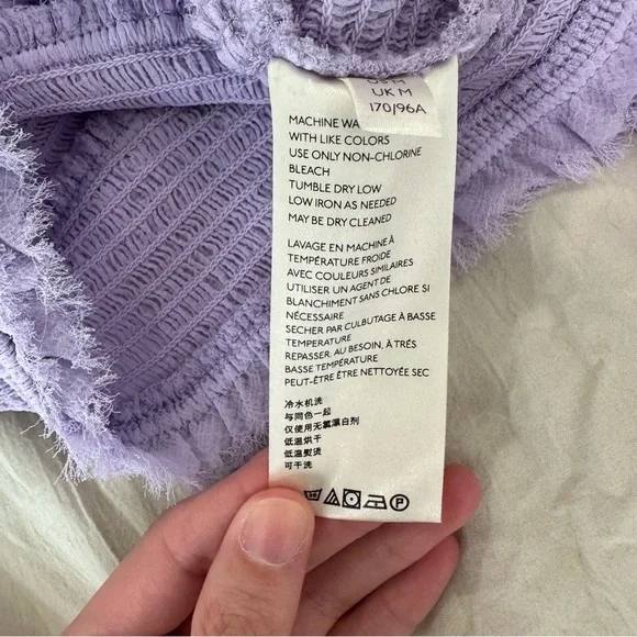 Free People Lolita Top Lavender‎ Purple Sheer Long Sleeve Ruffle Smocked Medium - Picture 6 of 11